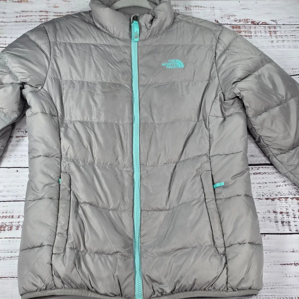 The North Face Silver Gray Down Jacket Girls XL 18 Excellent Aconcagua Puffer